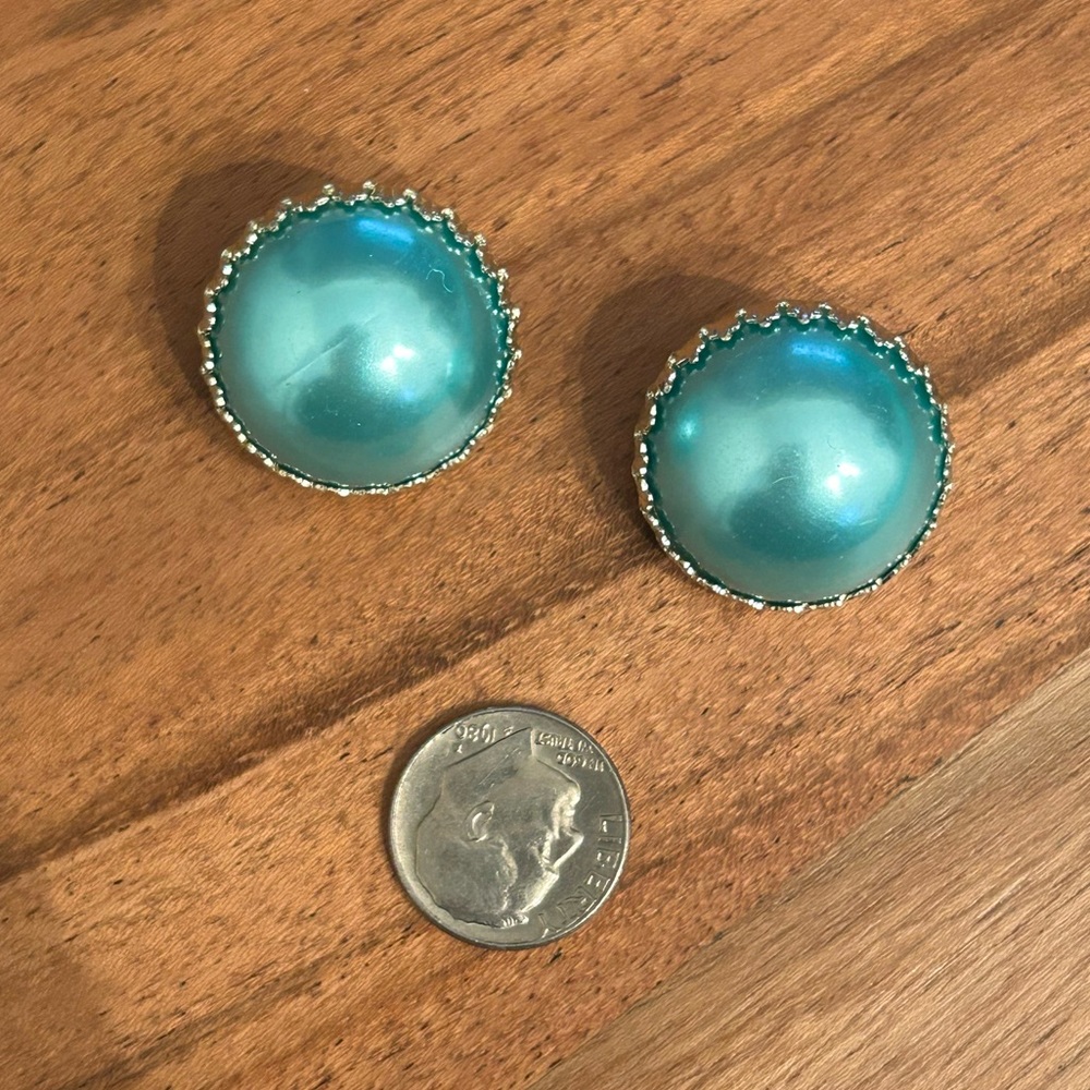 Gorgeous Vintage Blue Stud Clip On‎ Earrings Antique Jewelry Accessory Turquoise - Picture 3 of 3